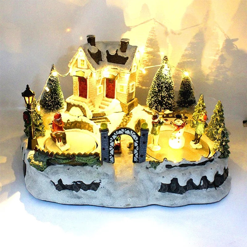 Christmas Garden Luminous Cottage Decorations Christmas Gifts Resin Crafts Ornaments Electric Music House