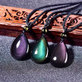 Hot Sale Wholesale Polished Natural Rainbow Obsidian Water Drop Shape Crystal Healing Pendant with Custom Logo for Gift