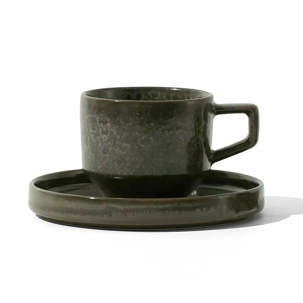 DXC Factory Wholesale Reactive Green Eco-friendly Porcelain Tea Cups Personalized Small Ceramic Espresso Coffee Cup and Saucer