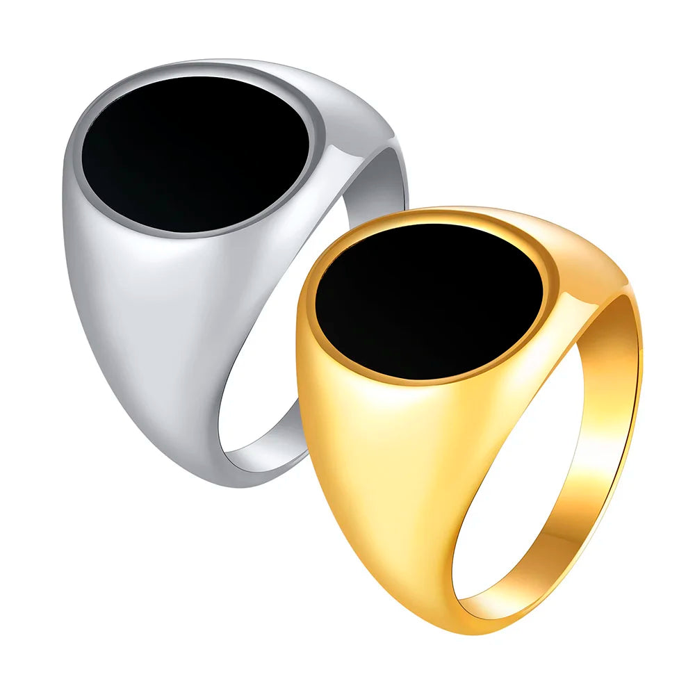 Stainless Steel Hip Hop Custom Gold Engagement Rings Wholesale Bulk Engraved Turkish Enamel Signet Ring Men