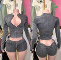 Hot Casual Denim 2 Piece Sets Women Long Sleeve Jacket Trendy Shorts Suits Streetwear Jeans Two Piece Set for Ladies