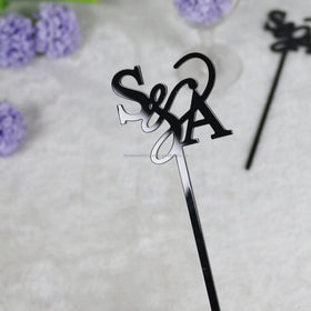 Custom Designed Monogram Name Wedding Stir Party Bar Swizzle Sticks Handmade Wedding Black Acrylic Drink Stirrers
