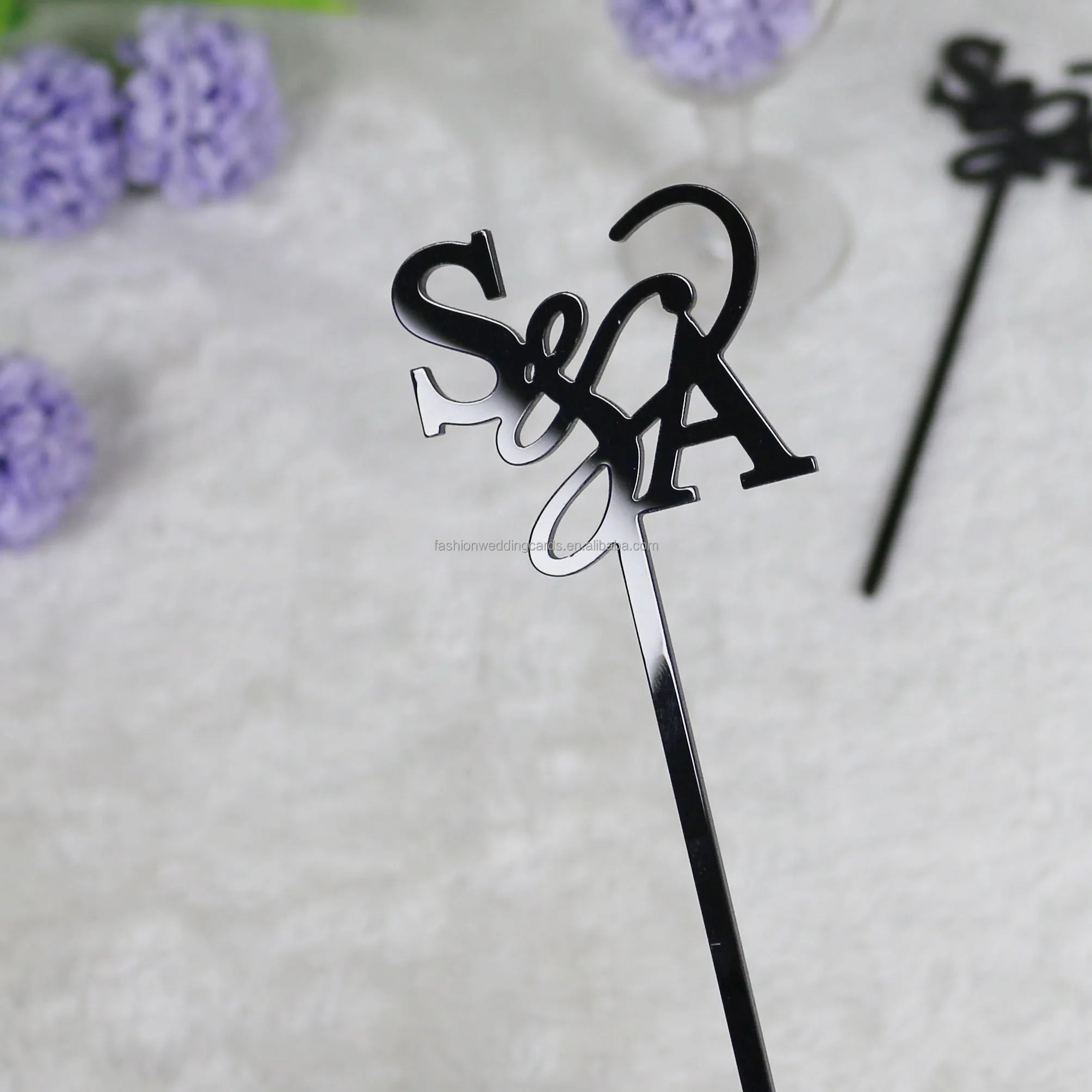 Custom Designed Monogram Name Wedding Stir Party Bar Swizzle Sticks Handmade Wedding Black Acrylic Drink Stirrers