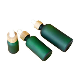 Empty Serum Perfume Hair Essential Oil Bamboo Frosted Green Thick Glass Dropper Bottle with Dropper Bamboo