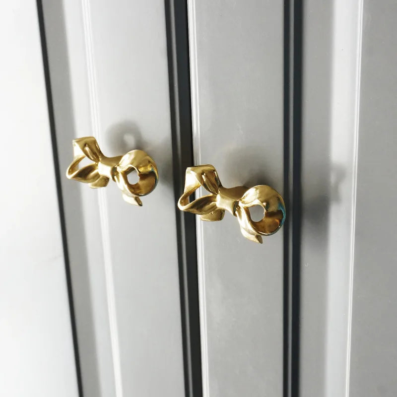 JAYA European Style Bowknot Handle Cabinet Bow Brass Handle Wardrobe Drawer Brass Knobs