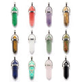 Fashion New 12pc Assorted  Color Natural Stone Amethyst Tiger Eye Stone Hexagon Column Pendant Double Pointed Warhead Necklace P