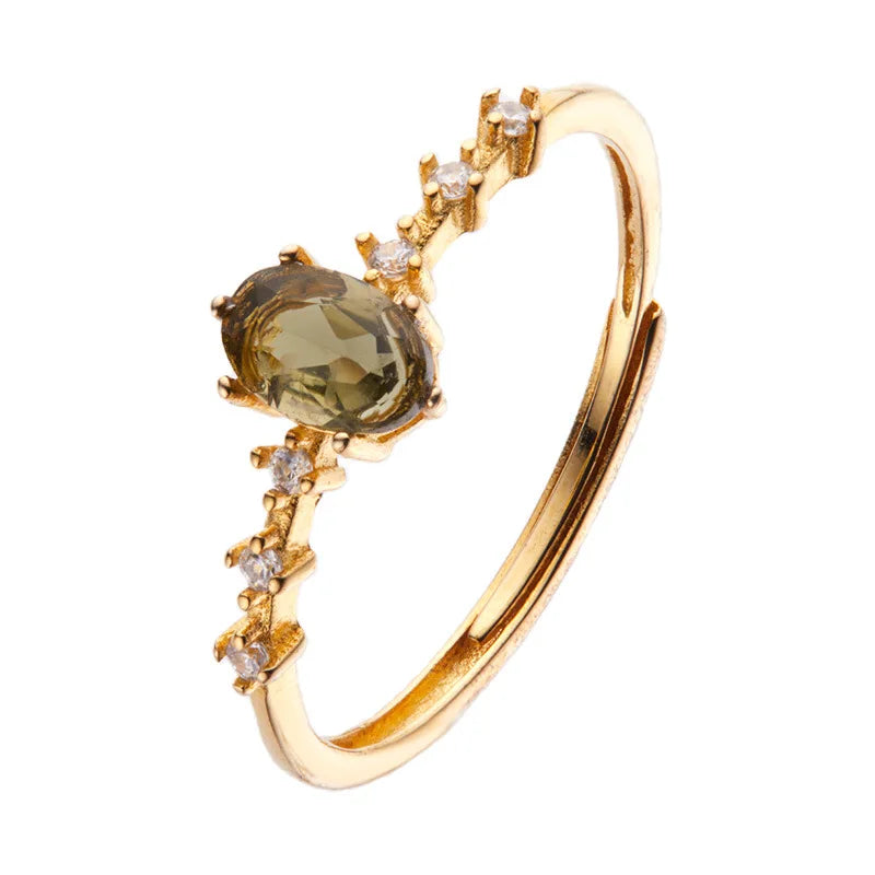 Aimgal Fine Jewelry S925 Silver Vintage Style Ring Gold Plated Natural Olivine Apatite Garnet for Wedding or Party