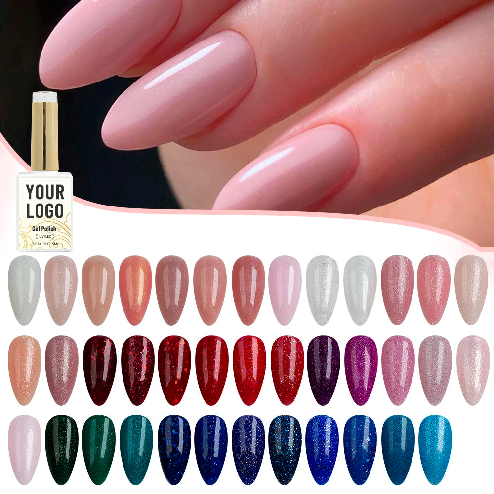 Wholesale Lehchis 2025 UV LED Gel Nail Polish 300 Glitter Colors Odorless Odorless Vegan Liquid Soak off Polish Bottle Packing