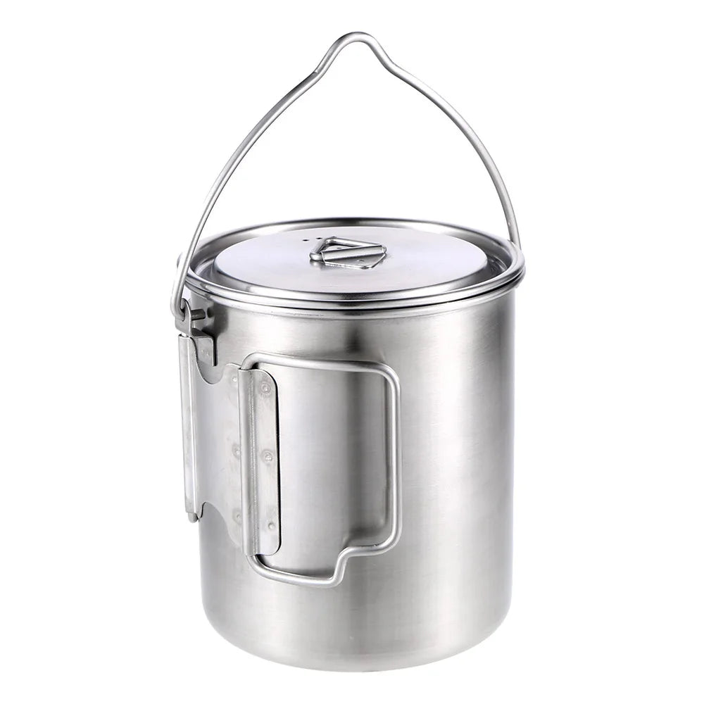 750ml Outdoor Stainless Steel Water Cup Mug with Foldable Handles and Lid for Camping Hiking Backpacking