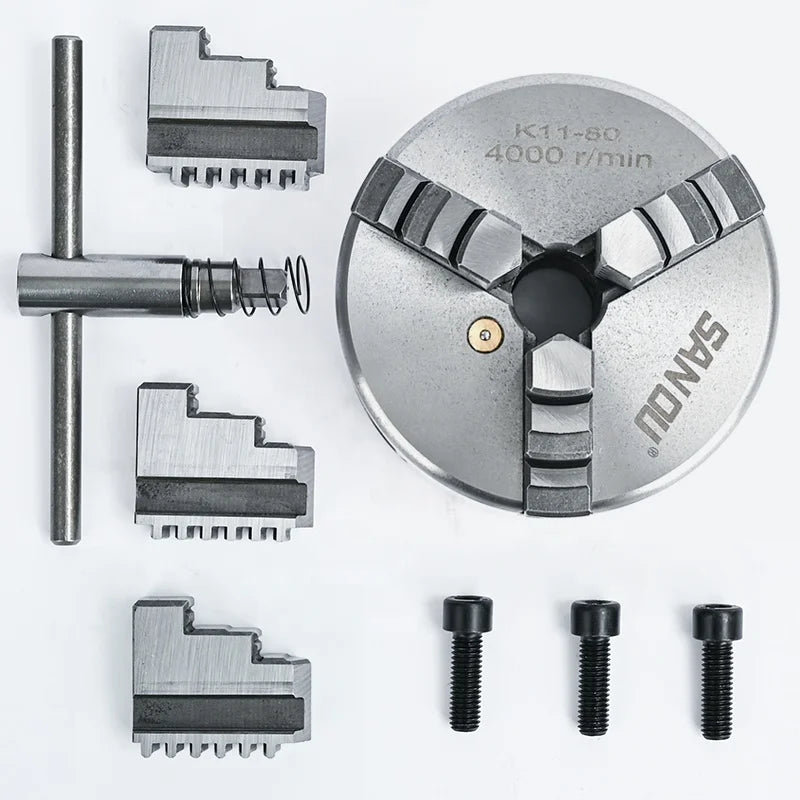 Sanou K11-80 80mm Manual 3 Jaw Self-centering Lathe Chuck with Hardened Steel 0.05mm Accuracy for Mini Lathe