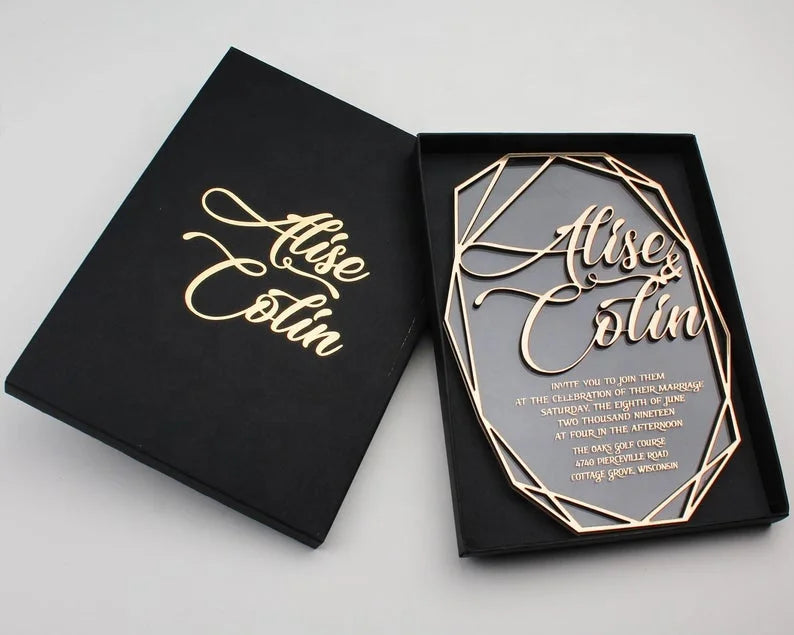 Hotsale Luxury Hot Stamping Gold Mirror Acrylic Letters Acrylic Wedding Invitation MegaBDM