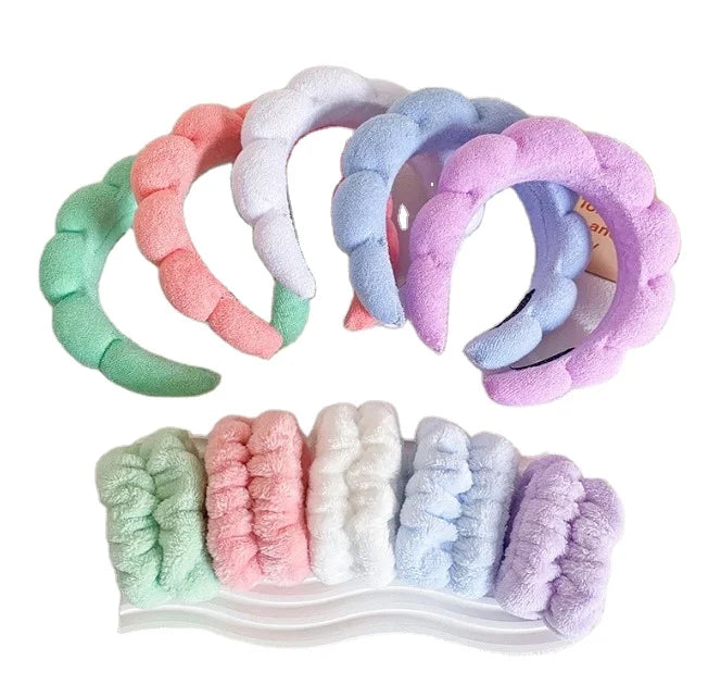 Women Terry Cloth Headband and Wristband Set Skincare Headband for Makeup Removal Puffy Spa
