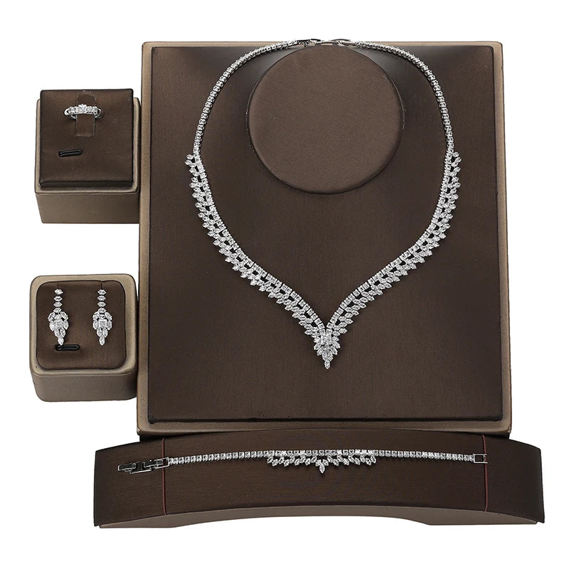 Jewelry Set Fashion Luxury Zirconia Necklace Bracelet Earrings Ring Wedding 4pcs Jewelry Sets Exquisite Set  Bisuteria BN8553
