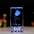 Colorful Led Light Base 3D Crystal Rose Engraving Cube Valentines Day Wedding Gifts