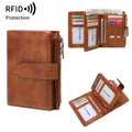 Retro RFID Blocking Women's Clutch Purse Multifunctional Triple Fold Credit Card Holder Stylish PU Leather Short Wallet