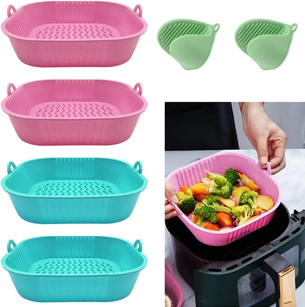 8 Inch Reusable Heat Resistant Food Safe Silicone Air Fryer Liner Custom Logo Baking Pot Oven Safe for 3-5QT Home Kitchen