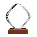 Best Seller Wooden Blank Glass Awards Custom Carved Crystal Glass Trophy Plaque With Crystal Wooden Base