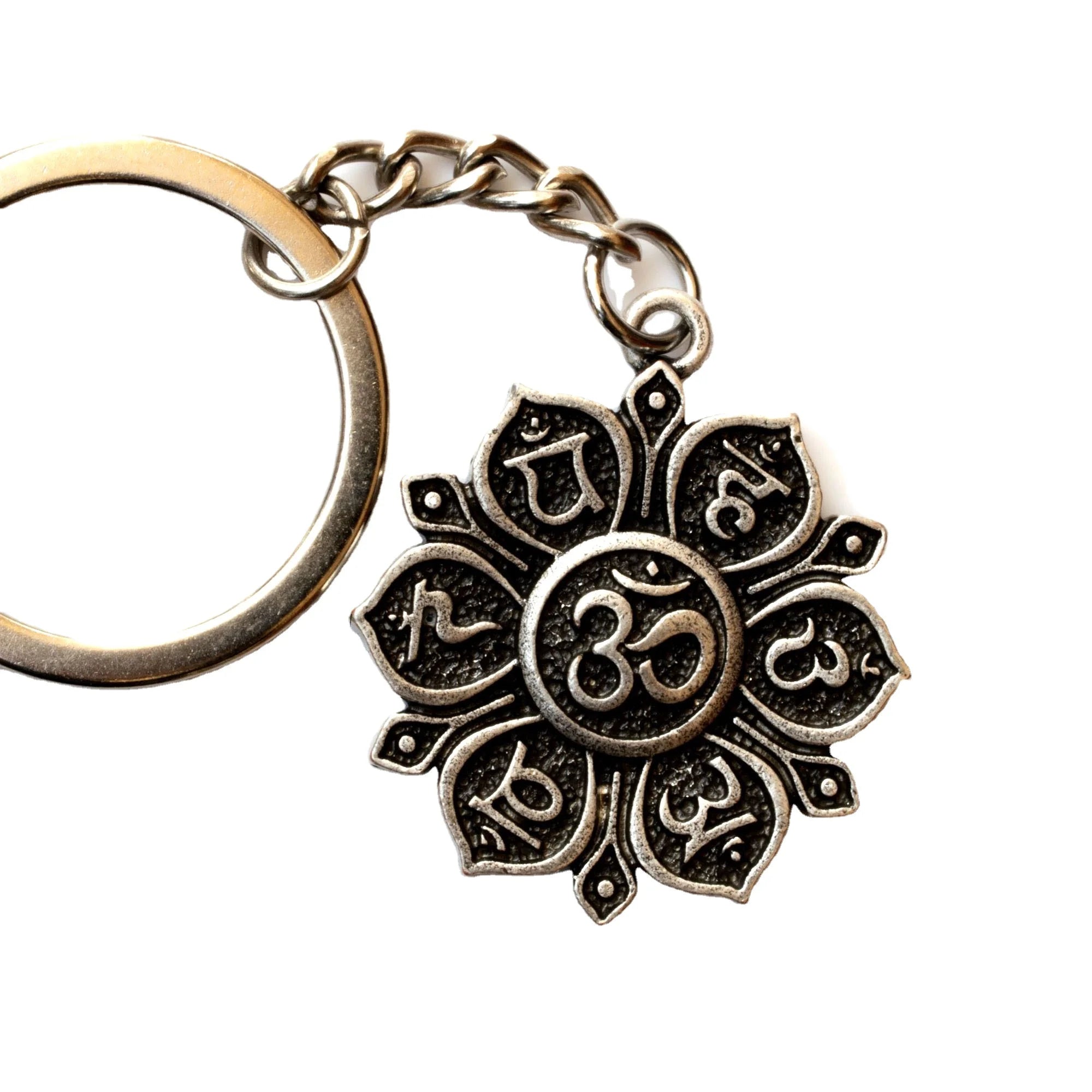 Brand New Mandala Om Yoga Lotus Flower Natural Shell Keychain Size 1.2" Key Chains