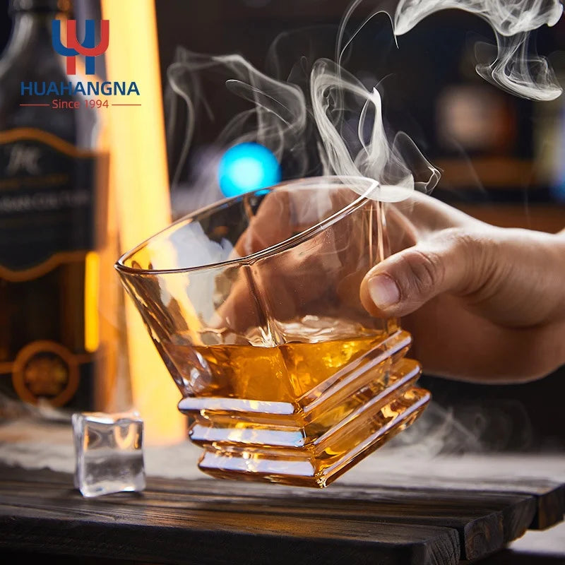 280ml Square Scotch Crystal Whisky Tasting Glass Lead-Free with Heavy Base Unique Design for Birthday Gift Carton Packed