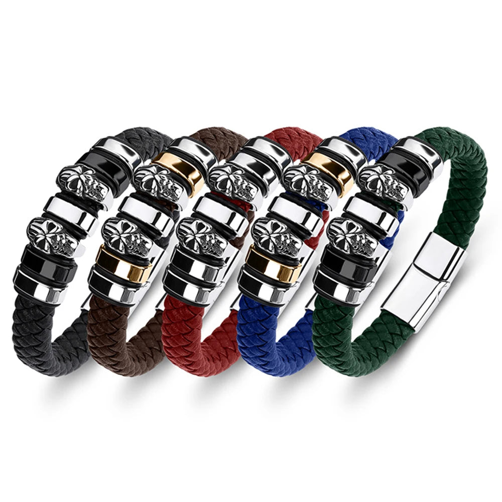 Wholesale Stainless Steel Charm Men's Hardware for Black Leather Punk Style Wrap Bracelets-Customizable