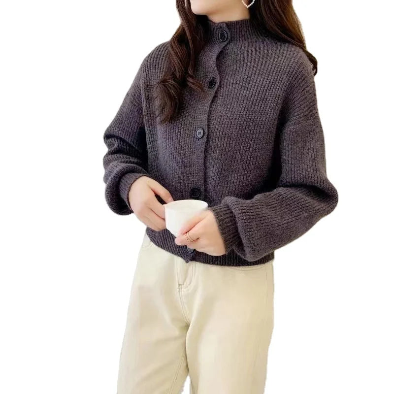 Autumn and Winter New Fashion Sweater Solid Color Casual Lazy Knitted Cardigan Loose Top All-match Cardigan Sweater for Women