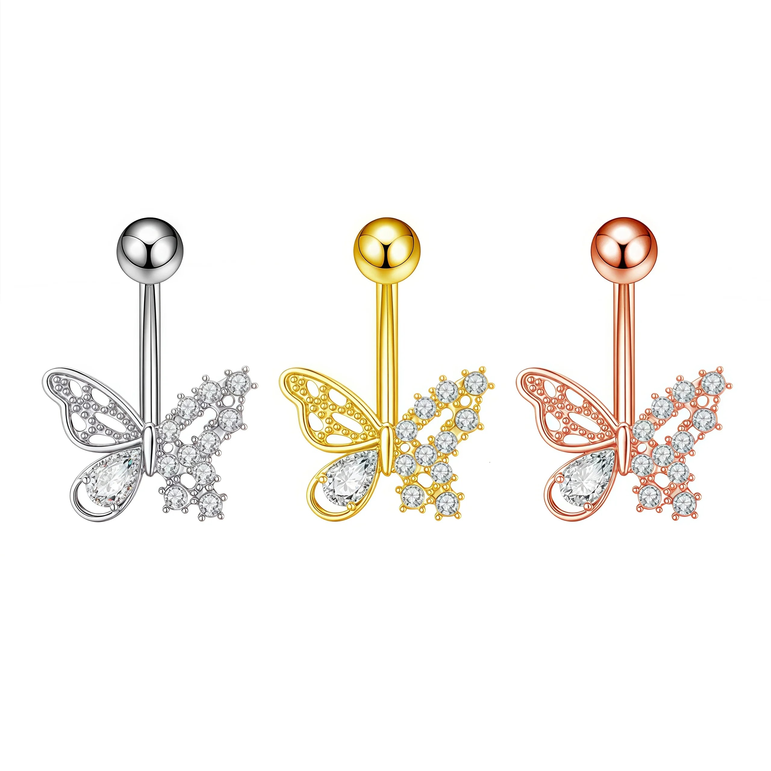 Unique Zircon Navel Ring Jewelry Stainless Steel Belly Button Ring butterfly Navel Nail Body Piercing Jewelry