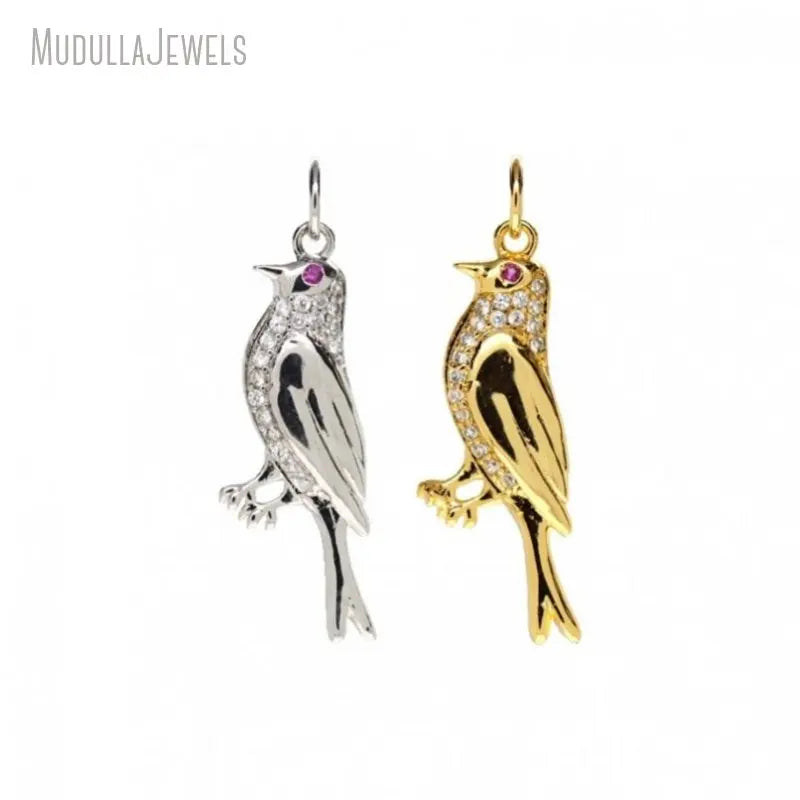 PM47419 Copper Jewelry Cubic Zirconia Micro CZ Paved Animal Bird DIY Charm Pendant Minimal Minimalist Gift for Women