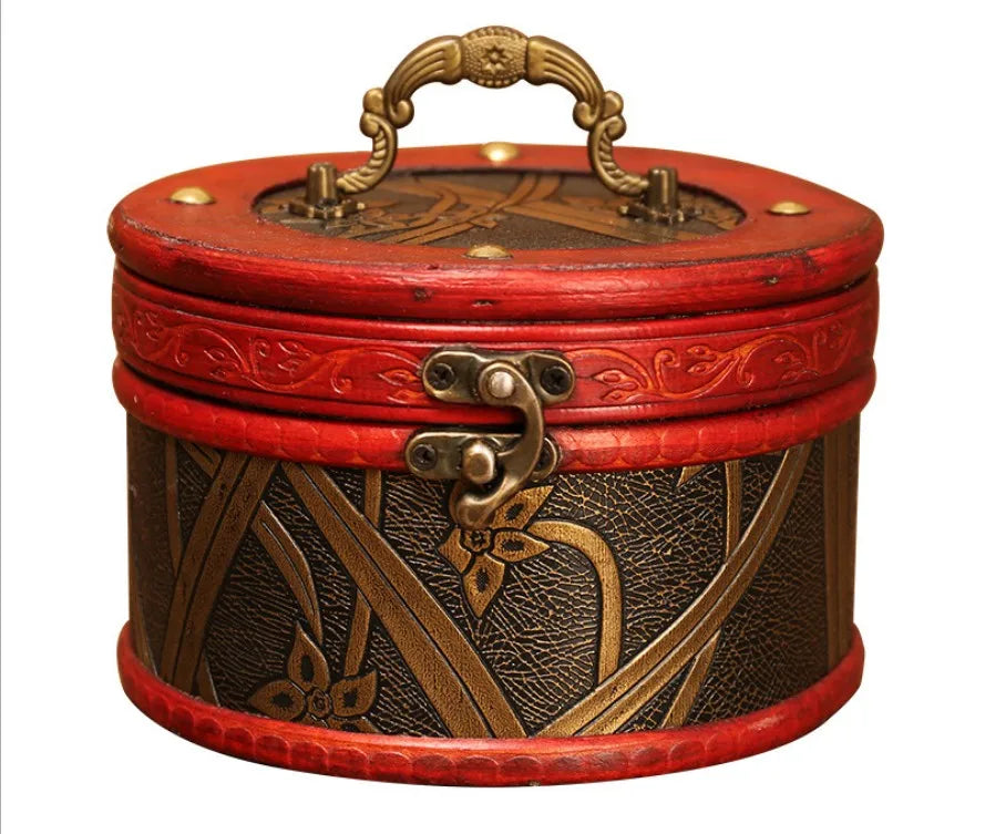 European Retro Style Classic Round Wooden Jewelry Storage Box Handmade Gift Packaging for Luxury Occasions
