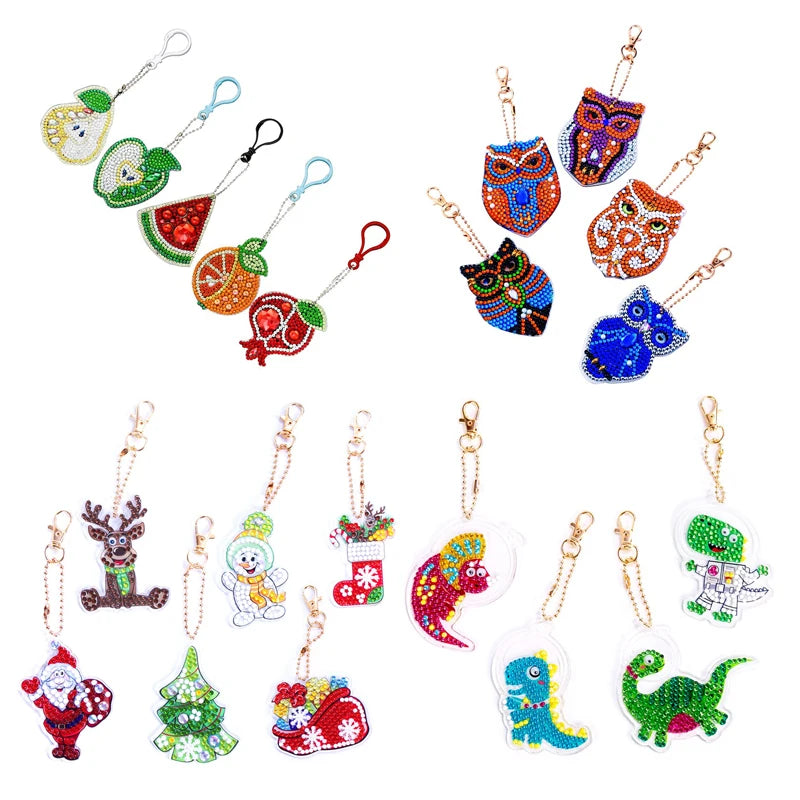 Crystal Diamond Painting Keychains Diy Diamond Art Kit for Kids Flowers Fruit Cars Owls Thanksgiving Day Christmas Day Gift