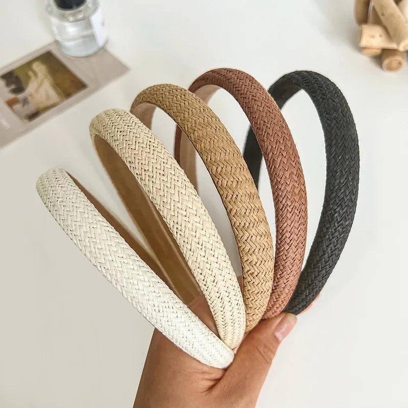 2cm Sponge Padded Straw Cords Braided Headbands Women Summer Hairbands Chunky Hair Hoops