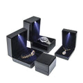 Luxury LED Jewelry Box with Black Gold Stamping Custom Ring Jewelry Case for Women