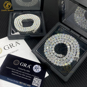 Hip Hop Iced Out D Color White VVS 925 Sterling Silver 3MM 4MM 5MM 6MM 7MM 8MM Moissanite Diamond Tennis Chain Necklace