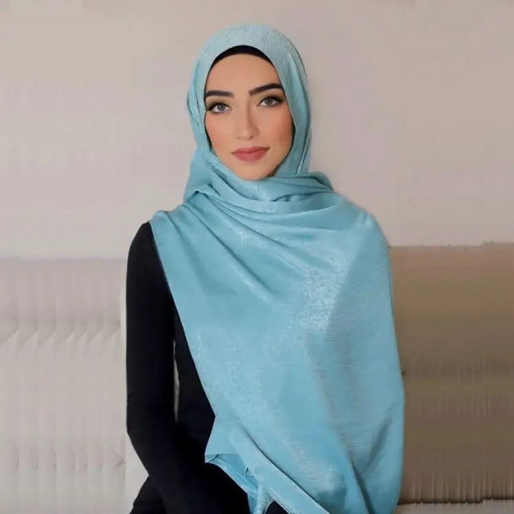 Fashion Islamic Wear Velvet Satin Hijab Muslim Women Wrap Silky Soft Non Transparent Headscarf  Metallic Shimmer Hijab