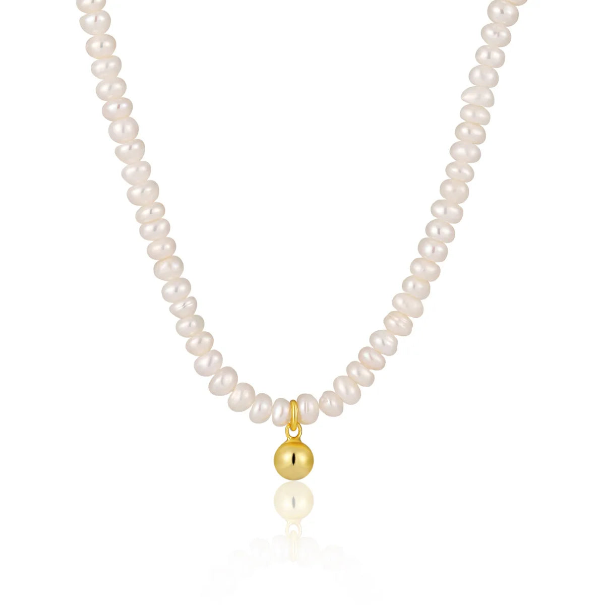 Fine Jewelry Trendy Handcraft Freshwater Pearls Beaded Necklace with Gold/Silver Charm Ball