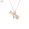Lovely Girls 14K Solid Rose Gold Rabbit Pendant Necklace Chain for Women Trendy Soild Natural Diamond Perfect Gift for Women