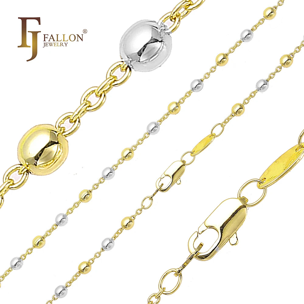 3mm FJ Fallon Fashion Jewelry Cable Link Beads Chain Plated in 14K Gold Two Tone Brass Based