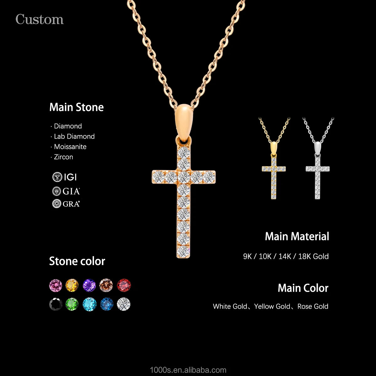 Wholesale 18K Gold Pendant Necklace Brilliant Cut Diamond Cross Design for Children Men Women Unisex Trendy Certified Jewelry