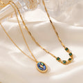 Fashion High Quality 18K Gold Plated Zircon Chains Bohemian Chic Style Abalone Shell Oval Pendant Necklace for Women Jewelry