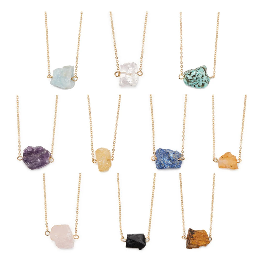 Fashion Jewelry Natural Crystal Gold Chain Necklaces Gemstone Raw Quartz Crystal Healing Link Necklace for Woman Girls