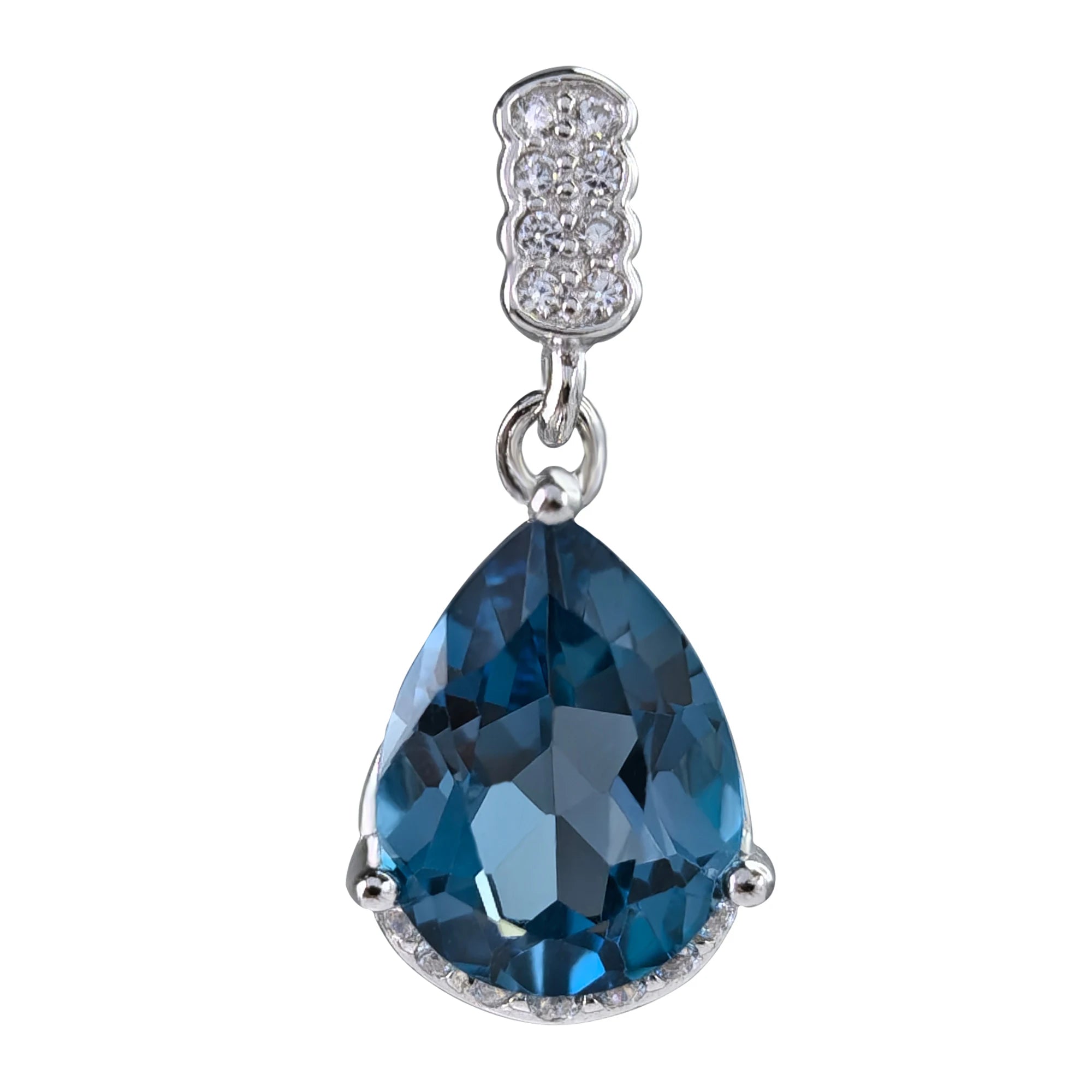 Exquisite Rhodium Plated 925 Sterling Silver Natural London Blue Topaz Pendant for Women Anniversary Gift