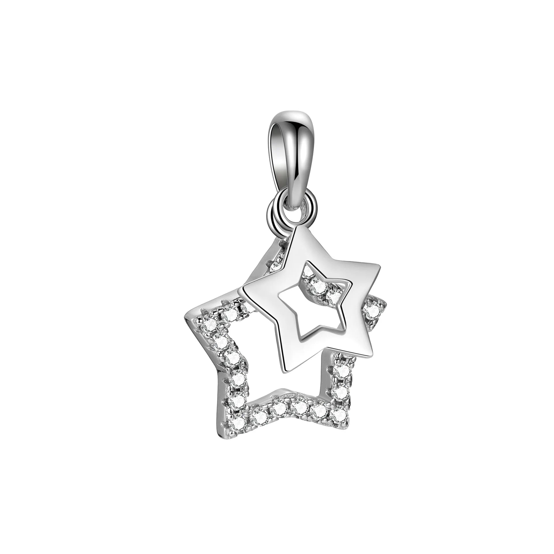 14.6mm Big Fine 925 Sterling Silver Hollow Micro Insert Zircon Double Layer Star Pendant for Jewelry Making Supplies