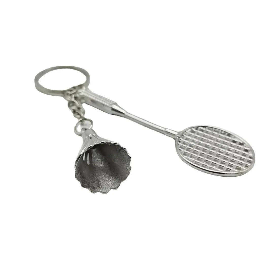 001 Zinc Alloy Badminton Racket Key Chain Vintage Mini Sports Key Ring for Women Men Car & Backpack Pendant