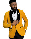 New Men Suits One Button Groom Yellow Velvet Tuxedos 2 Pieces Wedding Prom Arket blazer Sets (Jacket+Pants)
