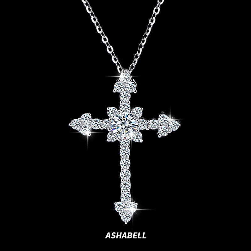 Wholesale Main Stone Moissanite Cross Pendant Necklace Classic Style Unisex Necklace for Men and Women