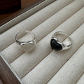 White Black Agate Heart Shape Chunky Women Rings 925 Sterling Silver Fine Jewelry