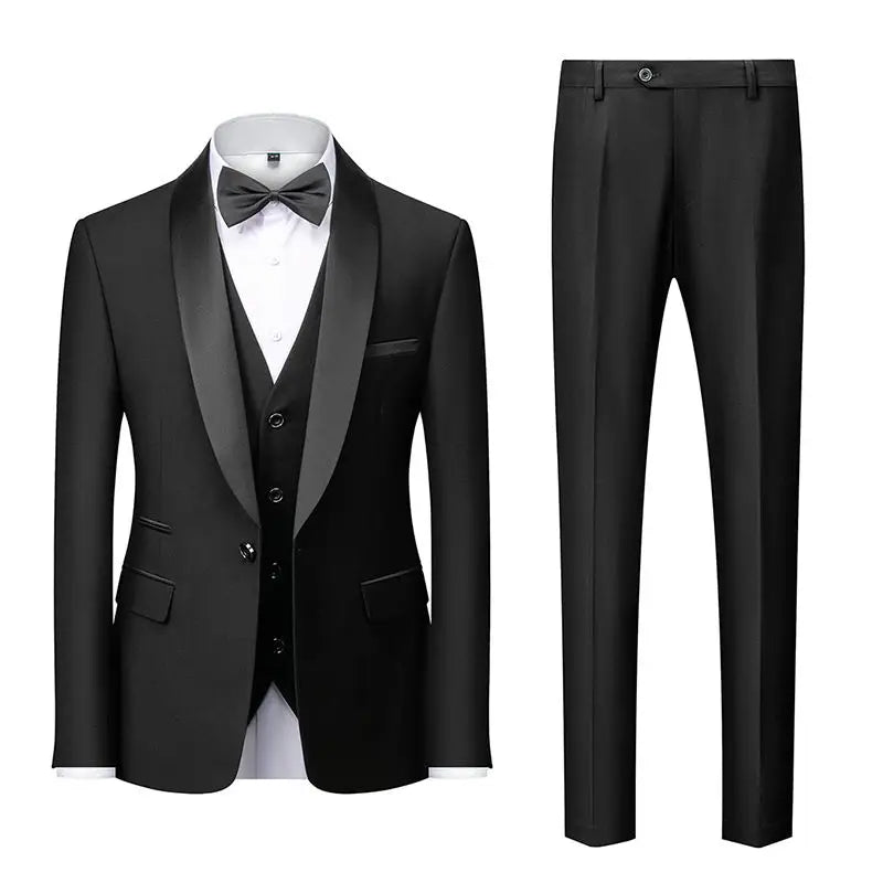 Wholesale Men's 3 Pieces Business Suits Elegant Solid Slim Fit Double Breasted Beaded Party Blazer Vest Pants Set Dinner Suit