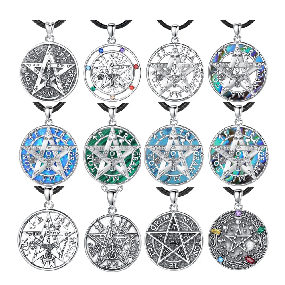 Vintage Design 925 Sterling Silver Viking Tetragrammaton Pentagram Star element Men Pendant Necklace