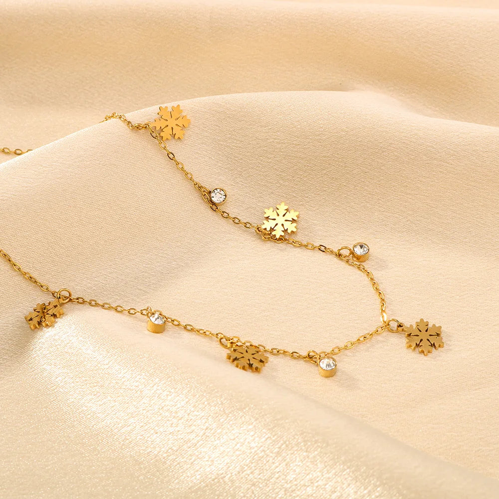 Fashion Stainless Steel Snowflake Pendant Rhinestone Necklace Special Snowflake Necklace Gift for Women