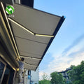 Electric Retractable Motorized Awning with LED Lighting 3m X 6m PVC Sail Modern Windproof Automatic Open Outdoor Balcony Use