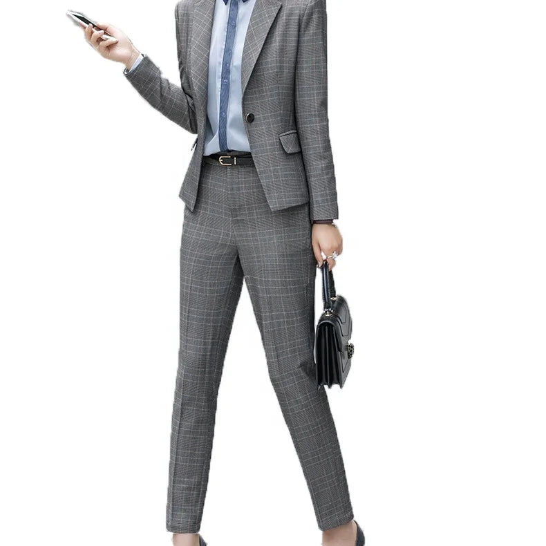 Autumn Women's Slim Business Blazer Coat Striped Fashion Suit for Work Plus Size Woolen Woven Jacket for Office Lady